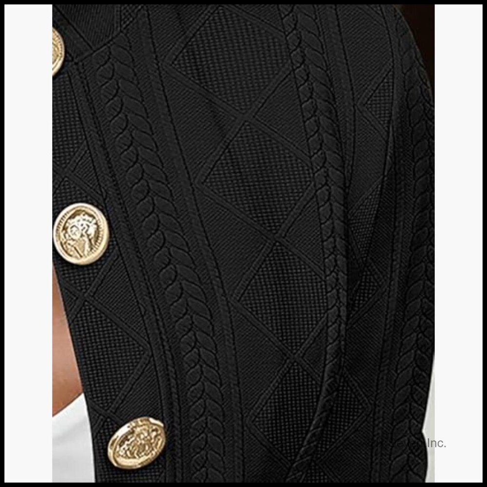 Argyle Cable Cardigan Lightweight Cropped Jacket Metal Button Front - Picture 5 of 7